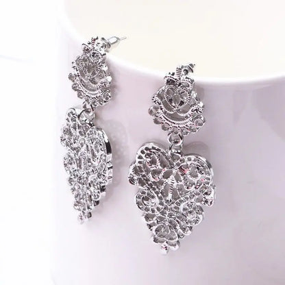 Boucles d'Oreilles Pendantes Feuilles Fleurs Ajourées - Statement Bohème Exagéré