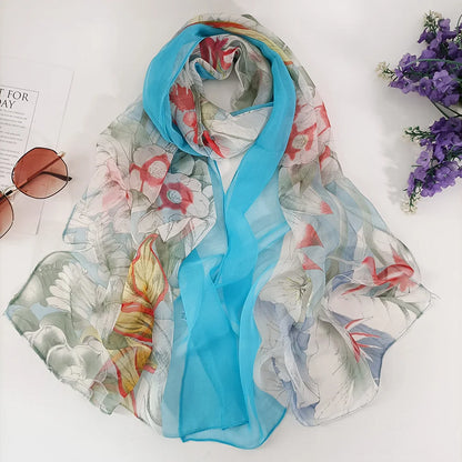 Foulard Écharpe Georgette Dégradé Fleur Femme - Bandana Châle Été Protection Solaire Plage