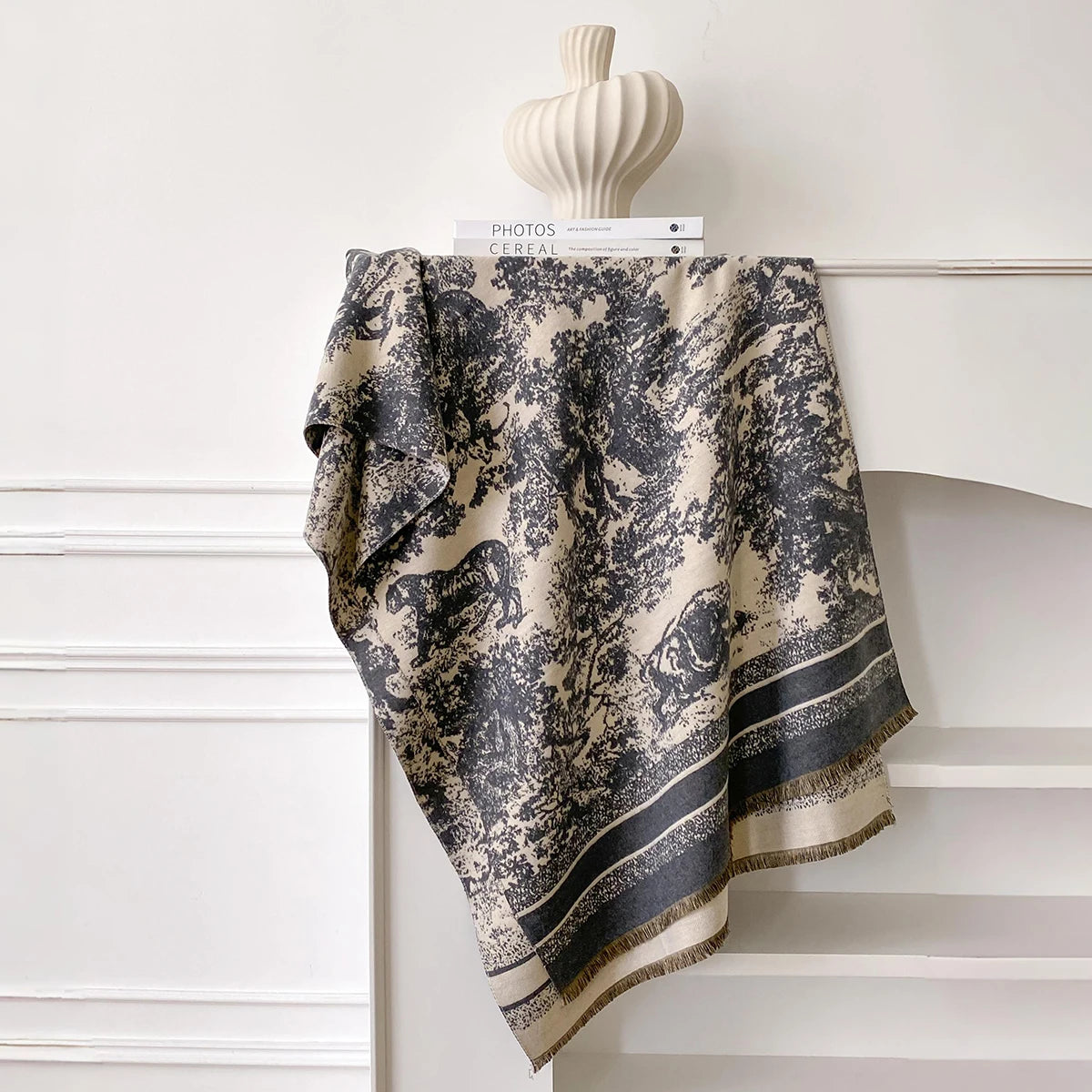 Foulard Écharpe Cachemire Luxe Femme Hiver - Châle Pashmina Rayé Imprimé Poncho Franges