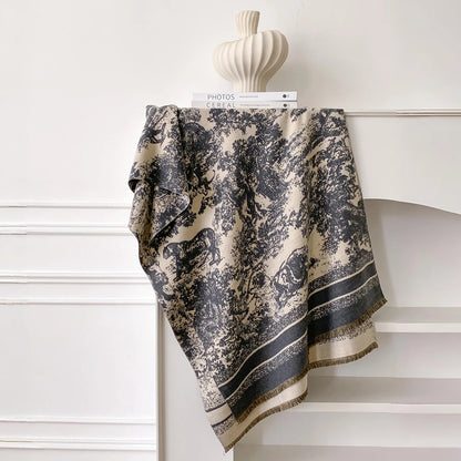 Foulard Écharpe Cachemire Luxe Femme Hiver - Châle Pashmina Rayé Imprimé Poncho Franges