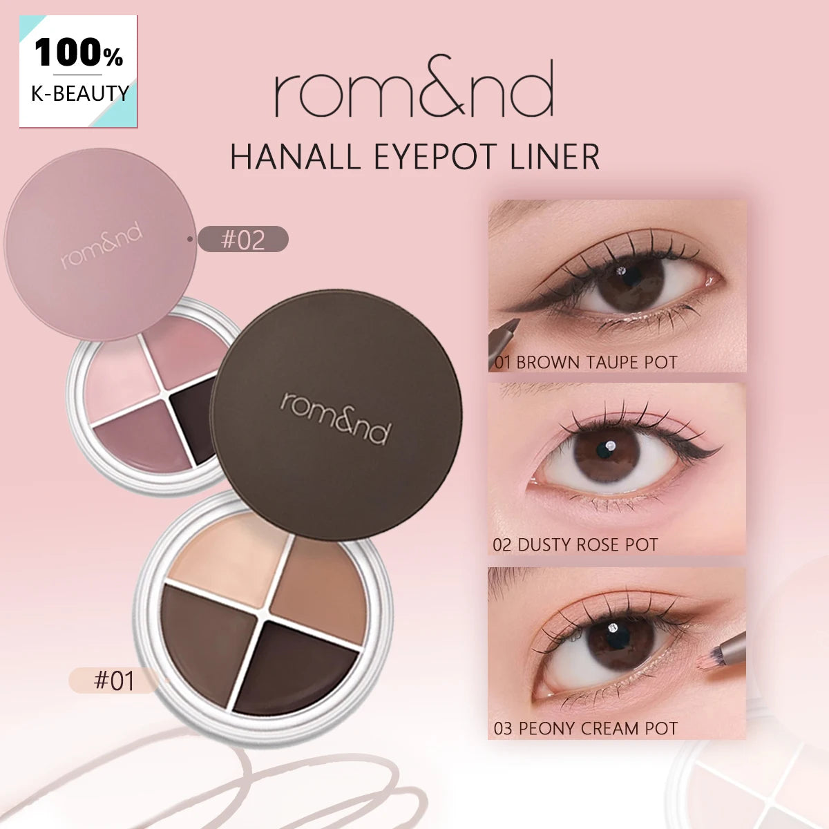 Liner Yeux rom&nd Hanall Eyepot Peony Cream - Texture Crème Soyeuse Longue Tenue 4-en-1 K-Beauty