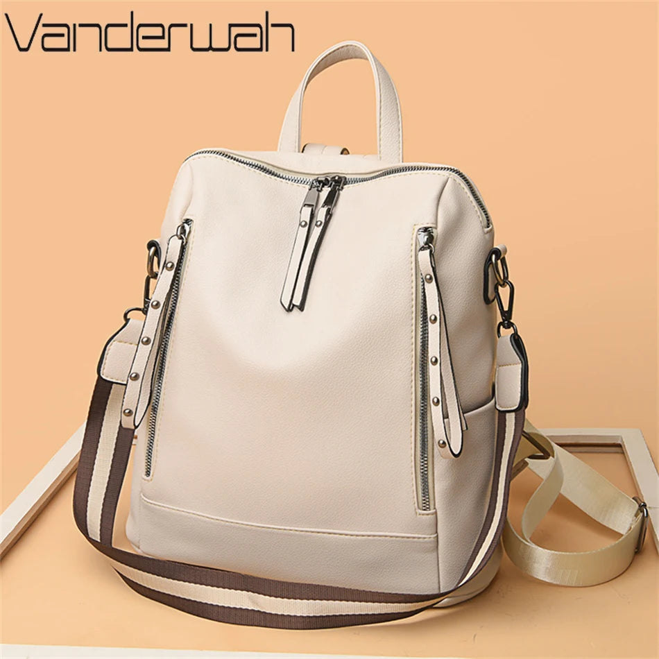 Sac à Dos Femme Cuir Souple Imperméable Jaune - Sac École Luxe Multifonction