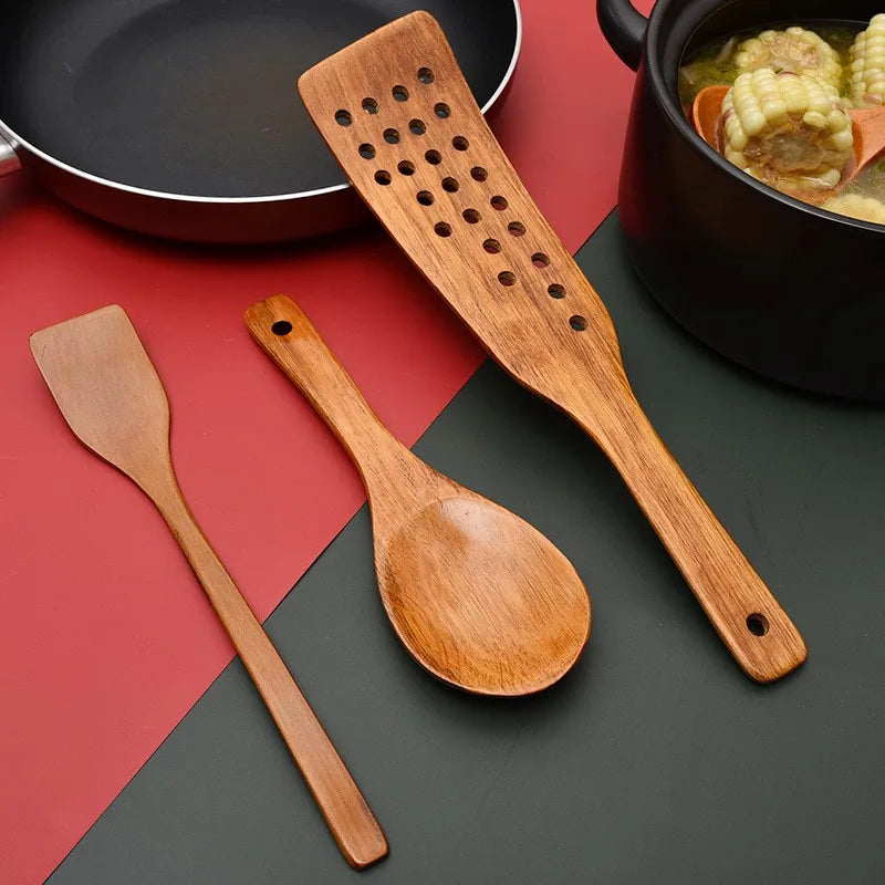 Ustensiles de Cuisine en Bois Naturel - Cuillères et Spatules Écologiques