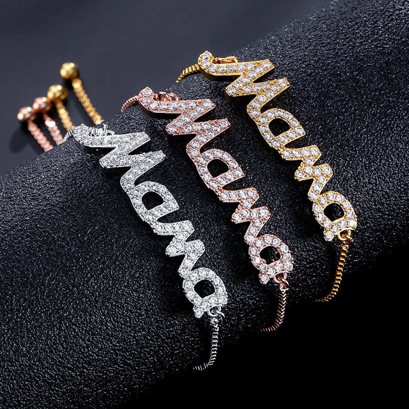 Bracelet "Mama" Cristaux Zircon – Chaîne Ajustable Fête des Mères