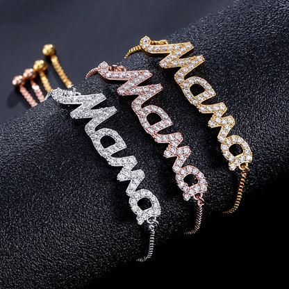 Bracelet "Mama" Cristaux Zircon – Chaîne Ajustable Fête des Mères