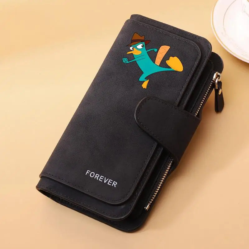 Portefeuille Long Phineas et Ferb Cuir PU - 15 Porte-Cartes Zip pour Enfants