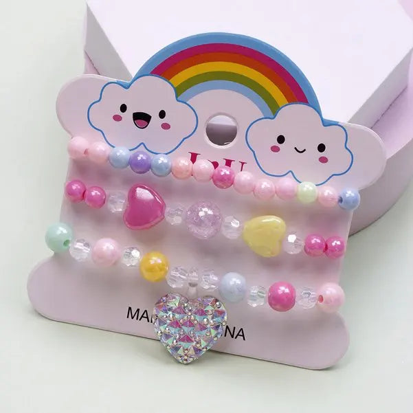 Ensemble 3 Bracelets Perles Cartoon Mignons Enfants – Princesse Licorne Fruits Chat Filles