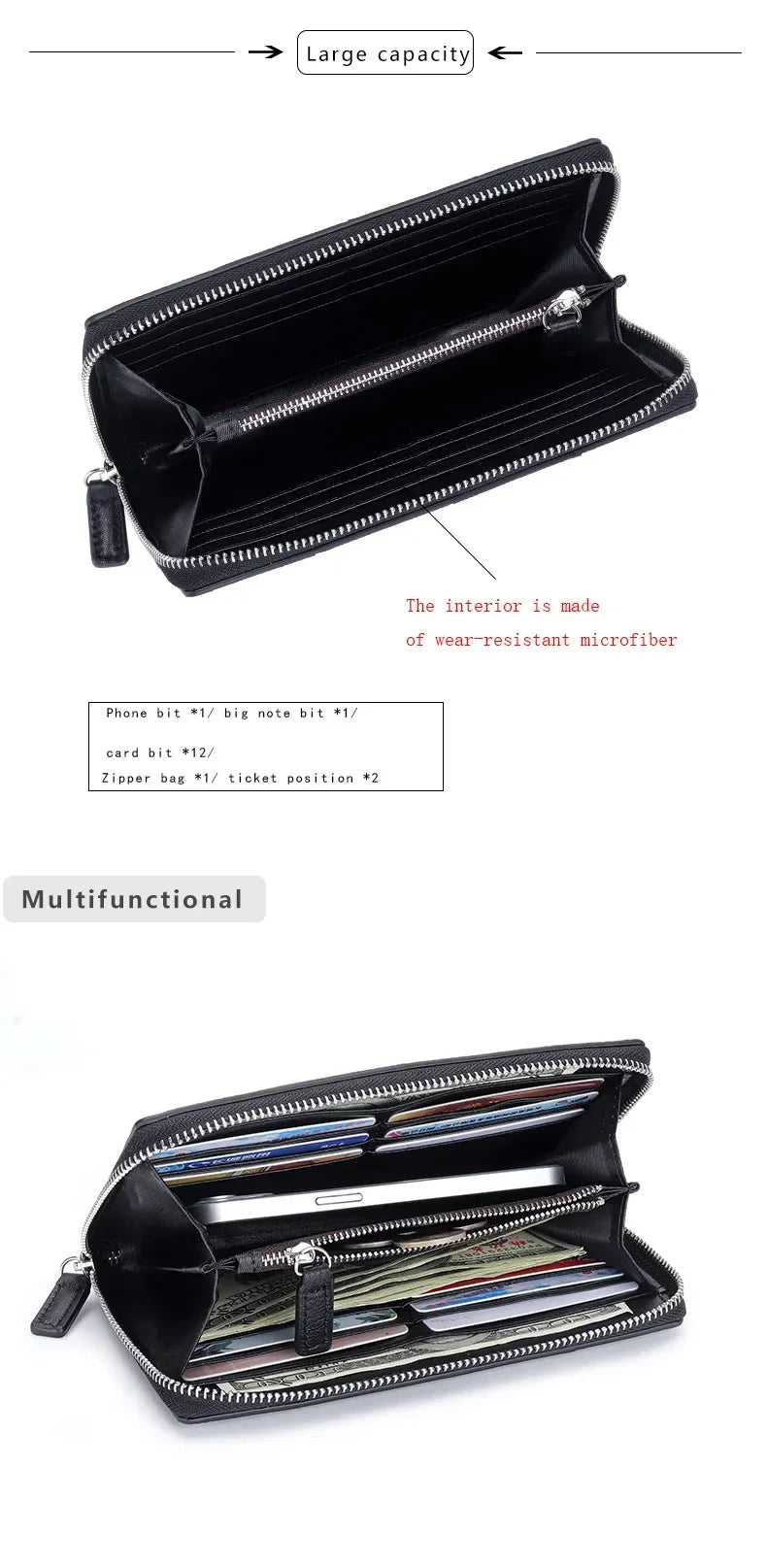 Portefeuille Femme Cuir Véritable Long - Porte-Monnaie Luxe Design Clutch Cadeau