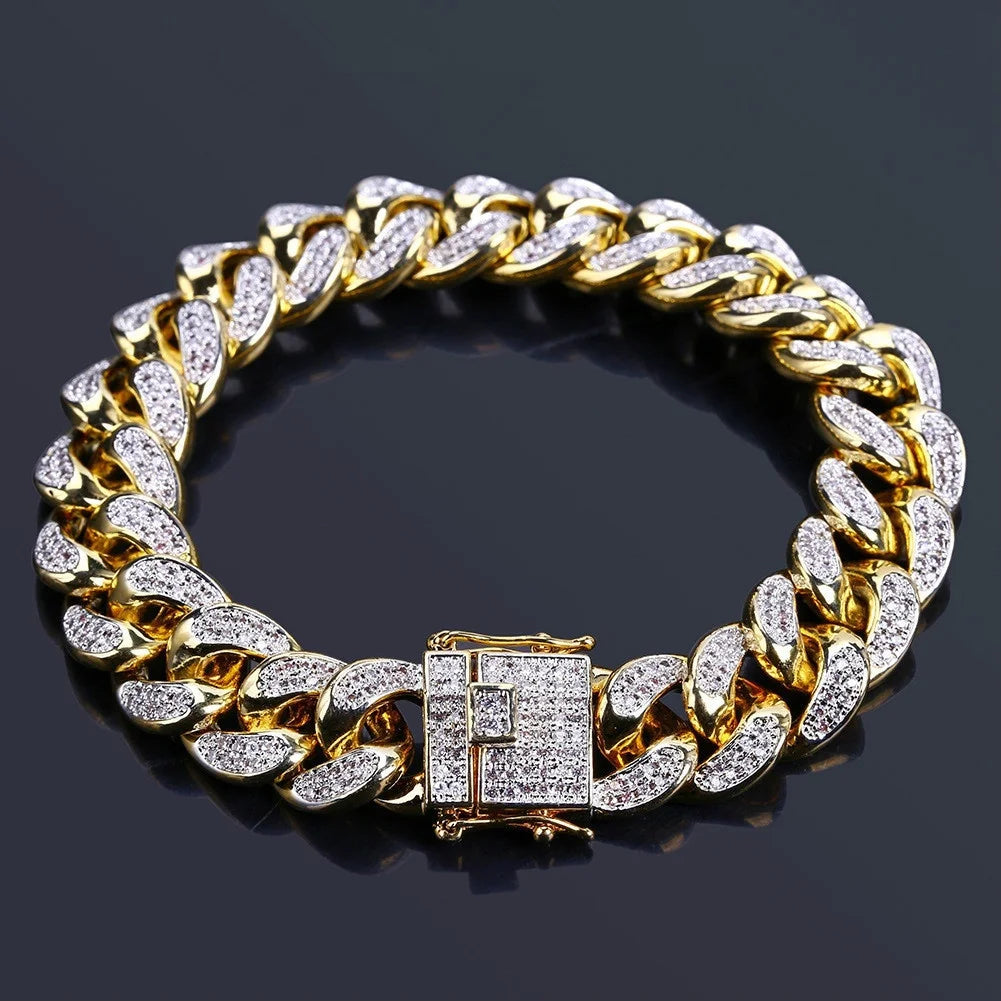 Bracelet Cubain Iced Out Acier Inoxydable – Chaîne Hip-Hop Cristaux Hommes