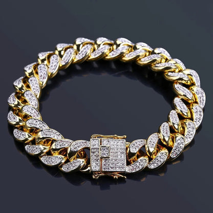 Bracelet Cubain Iced Out Acier Inoxydable – Chaîne Hip-Hop Cristaux Hommes