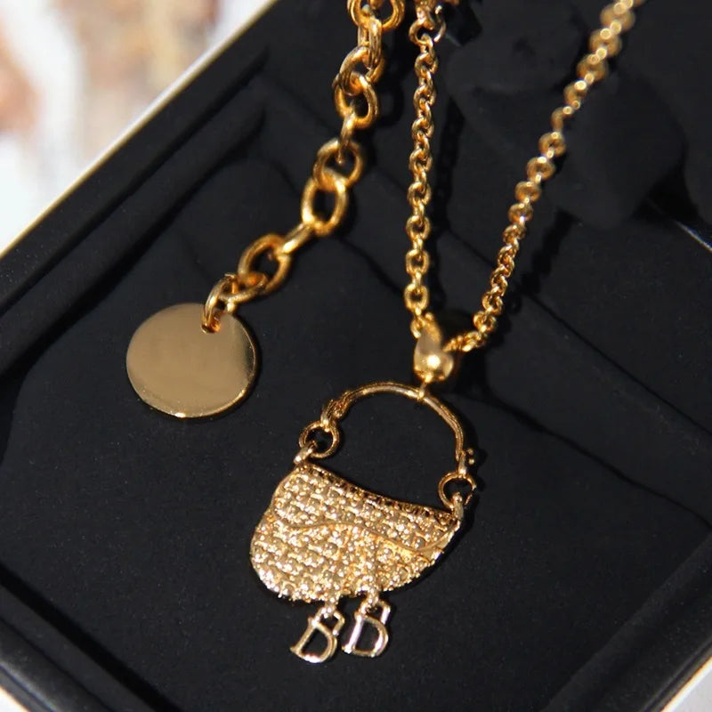 Parure Bijoux Française Luxe Sac à Main – Collier Boucles Plaqué Or