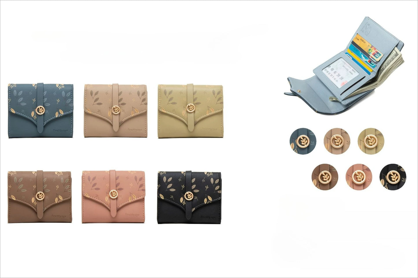Portefeuille Femme Trifold Imprimé Floral - Pochette avec Fermoir et Porte-Cartes