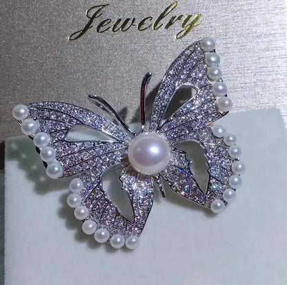 Broche Papillon Perles Blanches Strass Luxueuse – Pin's Cristaux Corsage Costume Femme