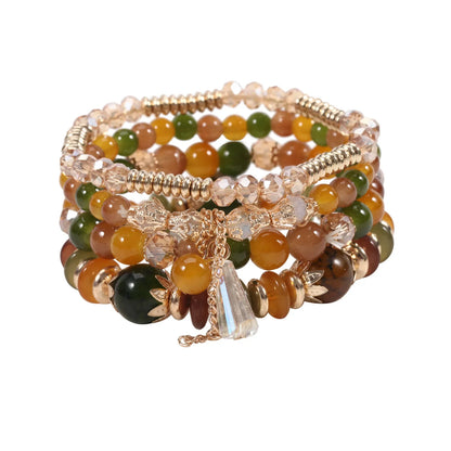 Set de 4 Bracelets Bohèmes Perles Verre Colorées - Pompons et Charms