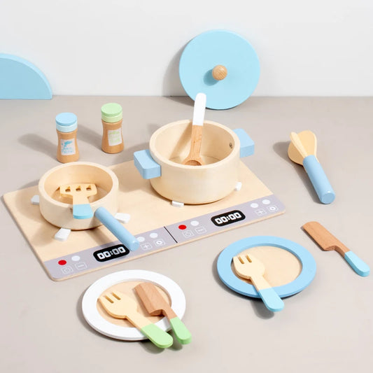 Cuisine Jouet en Bois pour Enfants - Set Complet avec Casseroles, Poêles et Ustensiles 3-6 Ans