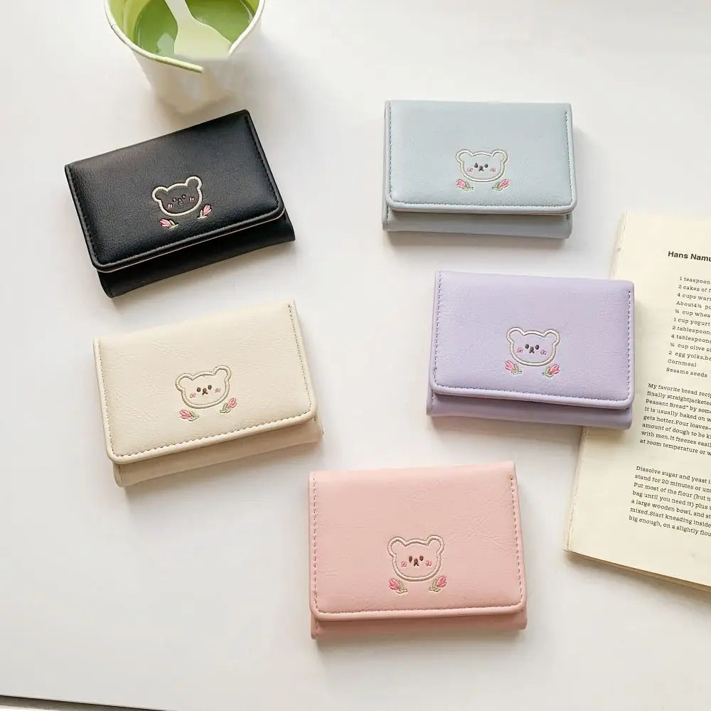 Portefeuille Femme Kawaii Cute Trifold PU - Porte-Carte Multi-Emplacements Porte-Monnaie Étudiant Noir