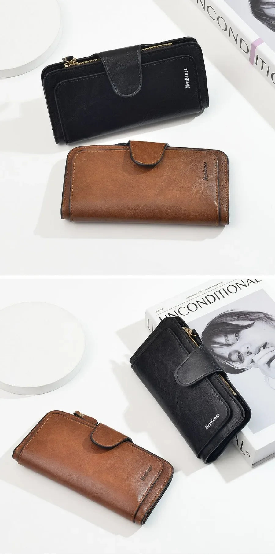 Portefeuille Femme Cuir Vintage Tri-Fold - Wallet Porte-Téléphone Coin Purse Carteira Feminina