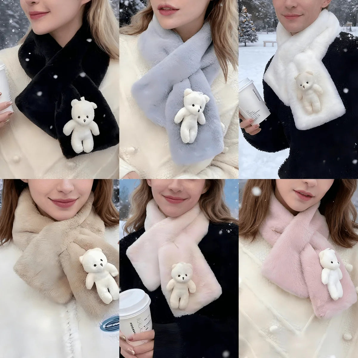 Foulard Écharpe Peluche Hiver Femme - Ours Doux Épais Polyvalent