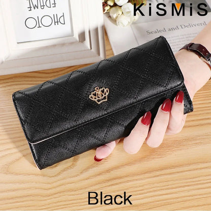 Portefeuille Femme Long Cuir PU Carreaux Rose - Porte-Carte Téléphone Hasp Poche Monnaie Élégant