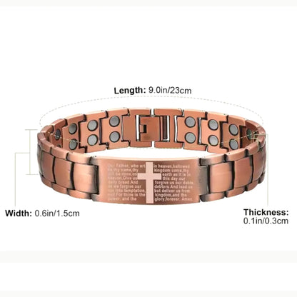 Bracelet Magnétique Cuivre Homme – Double Rangée d’Aimants & Motif Croix