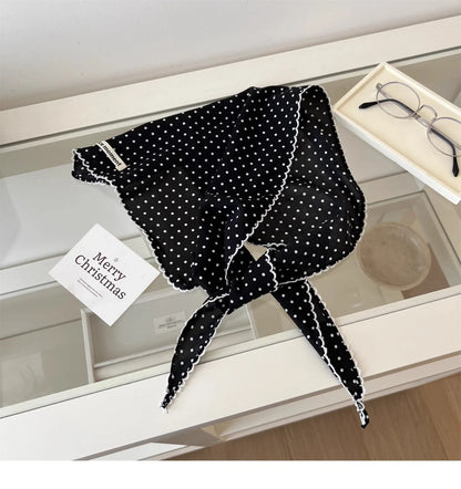 Foulard Tête Blanc Pois Coréen Femme - Triangle Soie Cheveux Style Kawaii Français