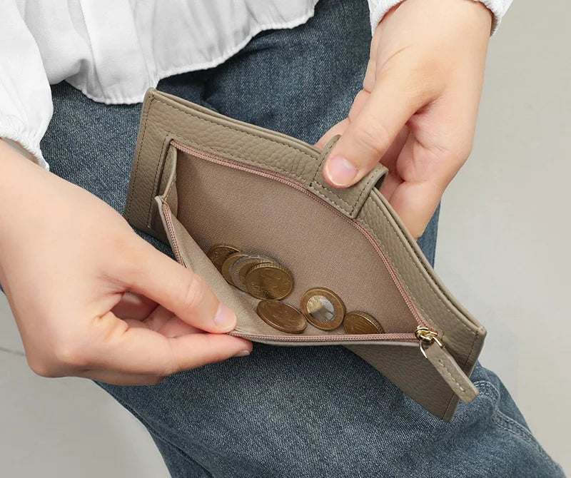 Portefeuille Femme Cuir Luxe 6 Emplacements Cartes Slim - Porte-Monnaie Zippé Détachable Externe Noir