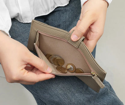 Portefeuille Femme Cuir Luxe 6 Emplacements Cartes Slim - Porte-Monnaie Zippé Détachable Externe Noir