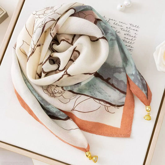 Foulard Carré Luxe Boucle Magnétique Femme - Écharpe Pendentif Ins Polyvalent Mode