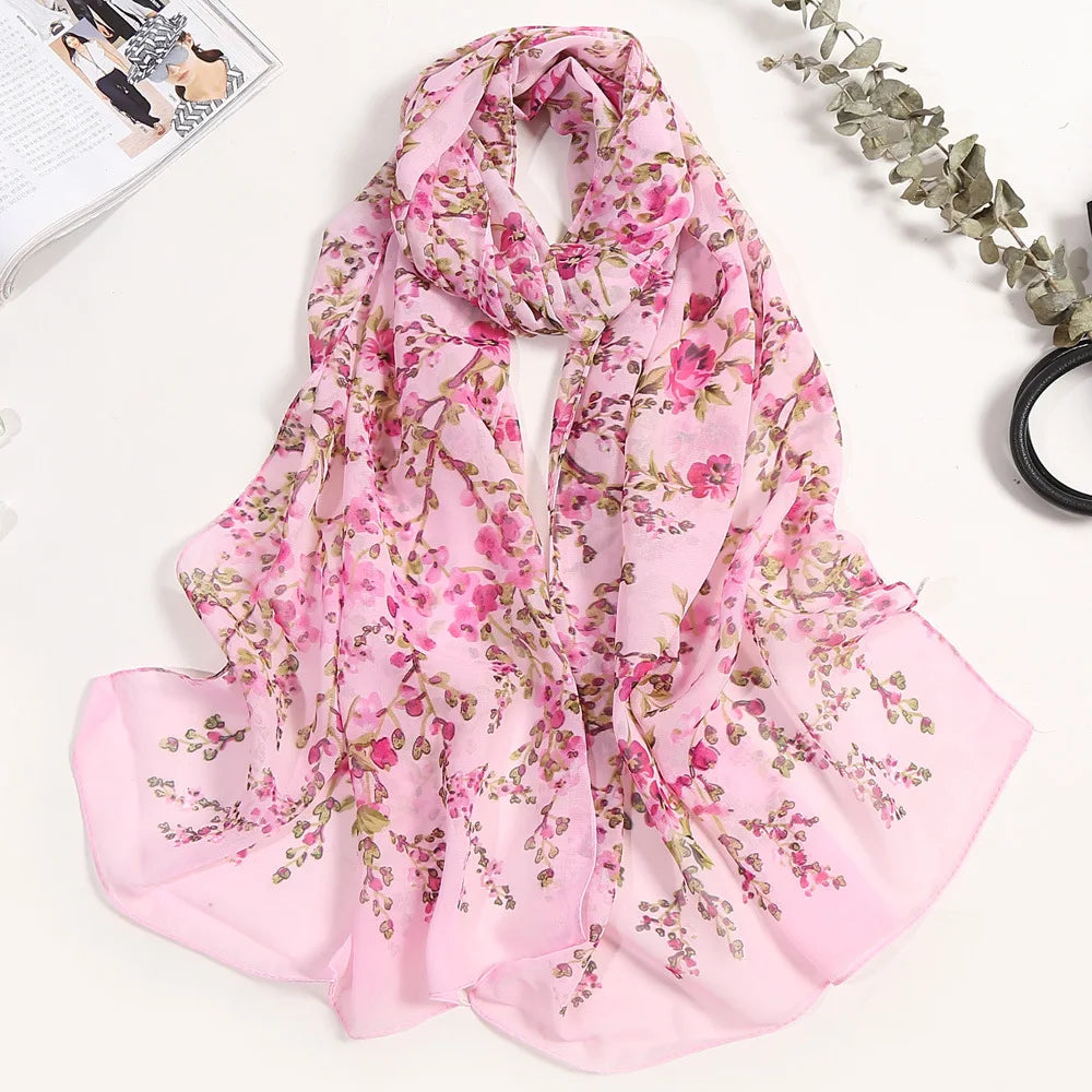 Foulard Écharpe Mousseline Fleur Prunier Femme - Bandana Châle Été Protection Solaire Plage
