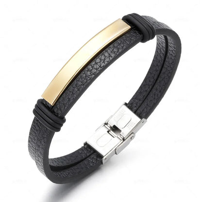 Bracelet Enroulé en Cuir pour Homme avec Charm en Acier Inoxydable