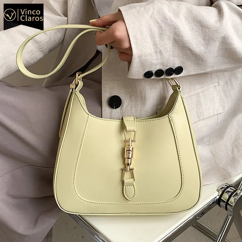 Sac à Main Femme Cuir Luxe Designer - Sac Bandoulière Crossbody Jaune Pâle