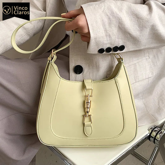 Sac à Main Femme Cuir Luxe Designer - Sac Bandoulière Crossbody Jaune Pâle