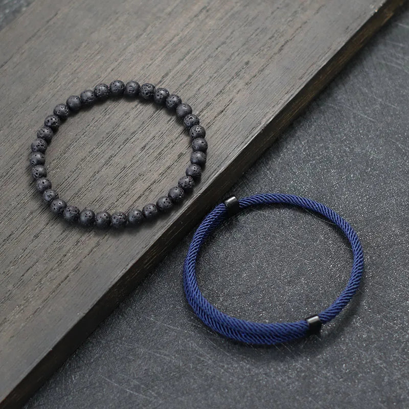 Ensemble 2 Bracelets Hommes Fil Rouge Porte-Bonheur – Ajustables Ethniques