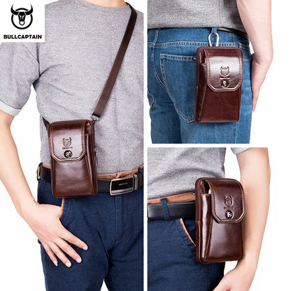 Sacoche Banane Cuir Homme BULLCAPTAIN - Sac Ceinture Poitrine Téléphone Multifonction