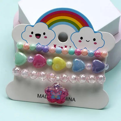 Ensemble 3 Bracelets Perles Cartoon Mignons Enfants – Princesse Licorne Fruits Chat Filles