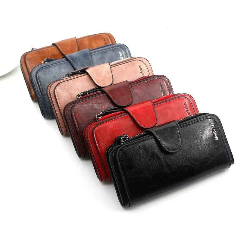 Portefeuille Femme Cuir Vintage Tri-Fold - Wallet Porte-Téléphone Coin Purse Carteira Feminina