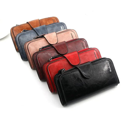 Portefeuille Femme Cuir Vintage Tri-Fold - Wallet Porte-Téléphone Coin Purse Carteira Feminina