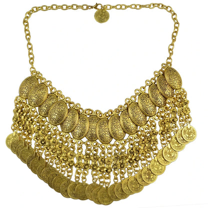 Parure Bijoux Afghan Bohème – Collier Choker Pièces Pompons Boucles