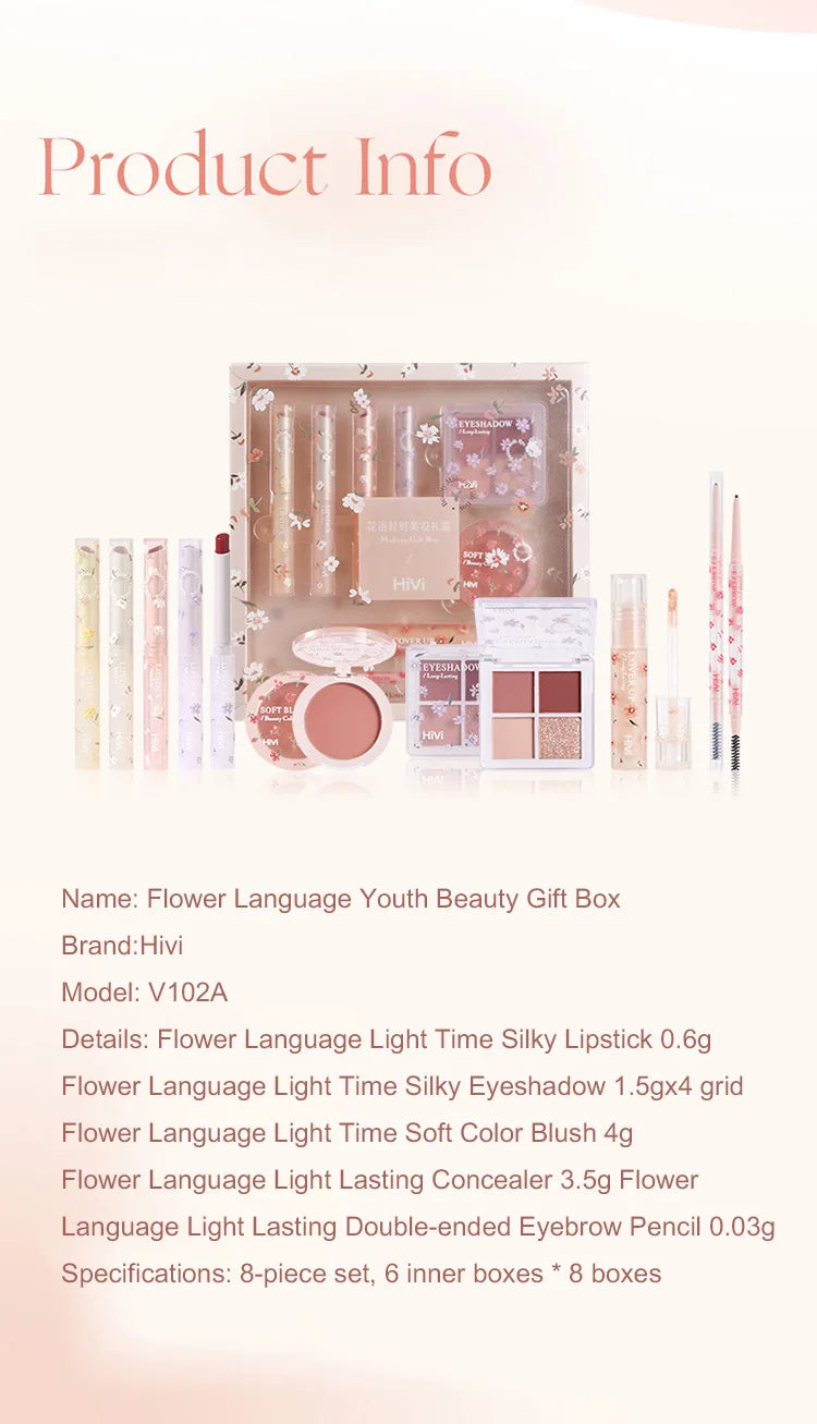 Set Maquillage 8 Pièces Complet - Rouge à Lèvres Correcteur Ombre Paupières Sourcils Blush Kit Beauté