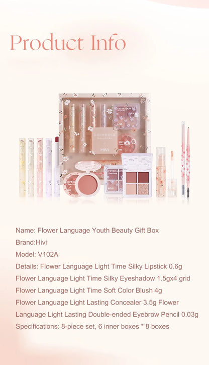 Set Maquillage 8 Pièces Complet - Rouge à Lèvres Correcteur Ombre Paupières Sourcils Blush Kit Beauté