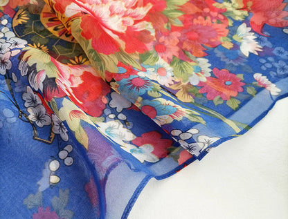 Foulard Écharpe Mousseline Georgette Femme Fleur Prune - Bandana Été Léger Respirant