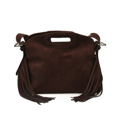Sac à Main Femme Daim Vintage Style Français - Sac Bandoulière Épaule Glands Café