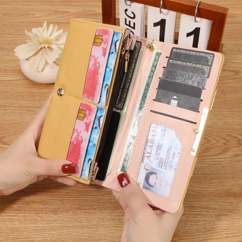 Portefeuille Femme Trifold Long Haut de Gamme - Multi-Cartes Multifonction