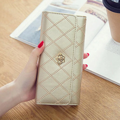Portefeuille Long Femme Rose Carreaux - Porte-Monnaie Téléphone Hasp Mignon