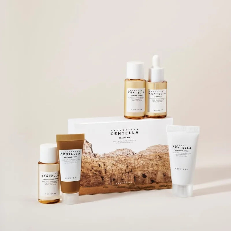 Kit Voyage SKIN1004 Madagascar Centella 5pcs - Toner Ampoule Crème Apaisante Huile Nettoyante Mousse K-Beauty