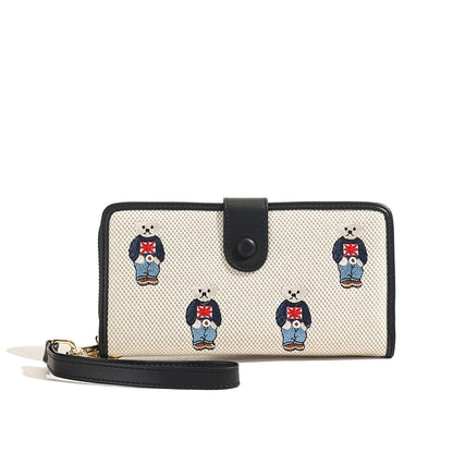 Portefeuille Femme Long Zippé Grande Capacité - Porte-Monnaie Bifold avec Dragonne Porte-Carte Designer Luxe
