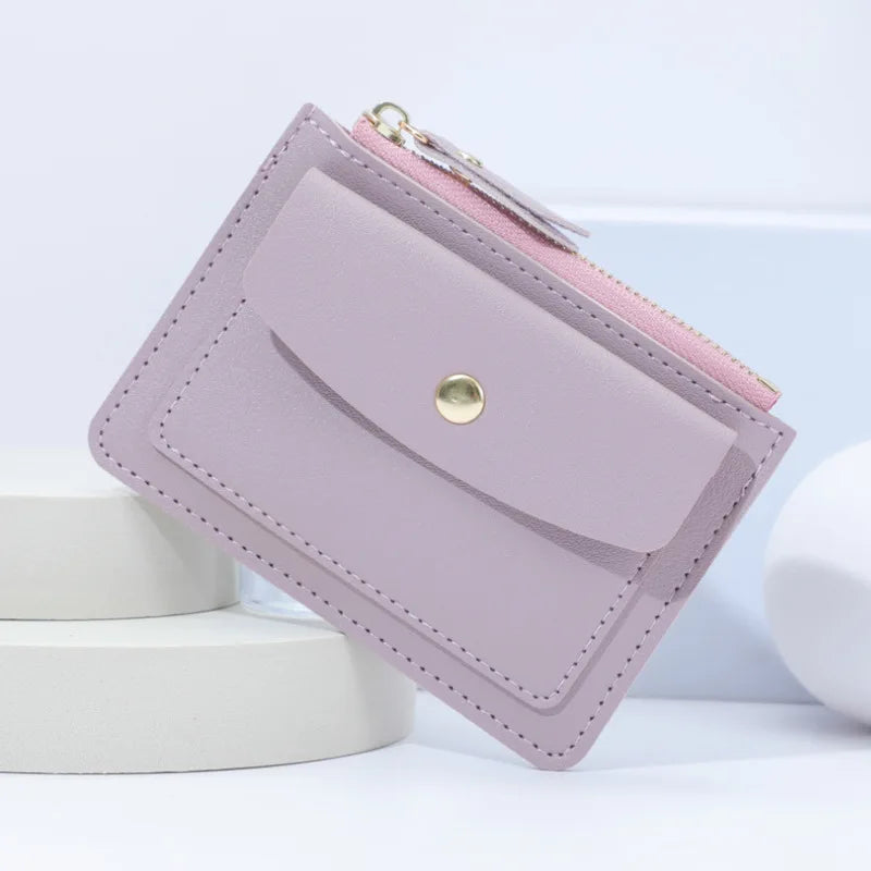 Portefeuille Femme Court Simple Cuir PU - Mini Porte-Cartes Zip Fermoir Slim