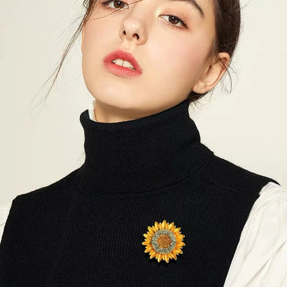 Broche Tournesol Jaune Émaillée Strass Luxueuse – Pin's Fleur Marguerite Femme