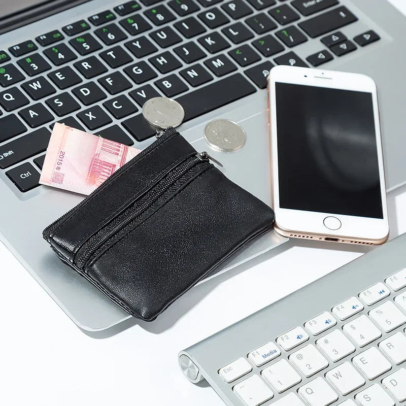 Porte-Monnaie Cuir Zipper Homme Femme - Mini Wallet Porte-Clés Compact