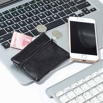 Porte-Monnaie Cuir Zipper Homme Femme - Mini Wallet Porte-Clés Compact